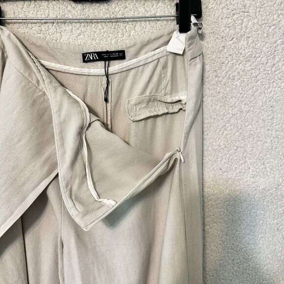 ZARA WOMAN LINEN BLEND PAREO PANTS TROUSERS LIGHT BEIGE Size‎ L - Picture 6 of 13